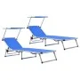 Klappbare Sonnenliegen mit 2 Stück Dach Aluminium und blauem Textilene von vidaXL, Liegen - Ref: Foro24-312457, Preis: 183,79...