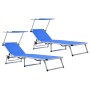 Klappbare Sonnenliegen mit 2 Stück Dach Aluminium und blauem Textilene von vidaXL, Liegen - Ref: Foro24-312457, Preis: 186,56...