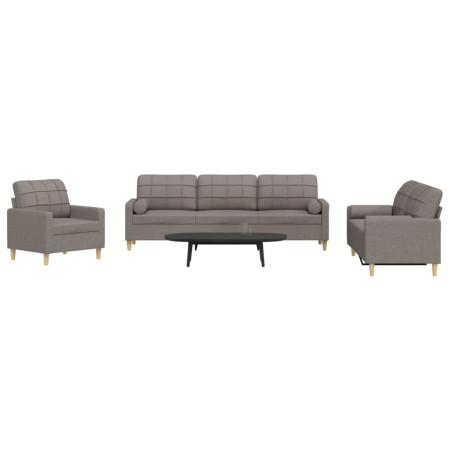 Juego de sofás con cojines 3 piezas tela gris taupé by , Sofas - Ref: Foro24-3278310, Price: 714,17 €, Discount: %