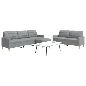 Juego de sofás con reposapiés 3 piezas tela gris claro by , Sofas - Ref: Foro24-3278327, Price: 509,13 €, Discount: %