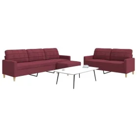 Juego de sofás con reposapiés 3 piezas tela rojo tinto by , Sofas - Ref: Foro24-3278333, Price: 565,72 €, Discount: %