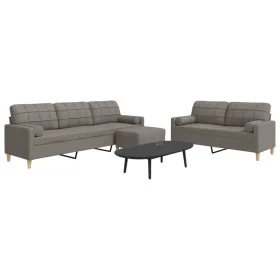 Dreiteiliges Sofaspiel mit Fußhocker und Kissen aus taupefarbenem Stoff. von , Sofas - Ref: Foro24-3278350, Preis: 606,84 €, ...