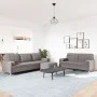 Juego de sofá 3 piezas con reposapiés y cojines tela taupé by , Sofas - Ref: Foro24-3278350, Price: 606,84 €, Discount: %