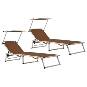 Folding sun loungers with 2 pcs aluminum and brown textilene roof by vidaXL, Loungers - Ref: Foro24-312461, Price: 186,56 €, ...