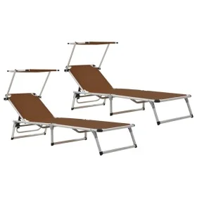 Tumbonas plegables con techo 2 uds aluminio y textilene marrón de vidaXL, Tumbonas - Ref: Foro24-312461, Precio: 183,76 €, De...
