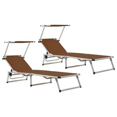 Klappbare Sonnenliegen mit 2 Stück Aluminium und braunem Textilene-Dach von vidaXL, Liegen - Ref: Foro24-312461, Preis: 186,5...