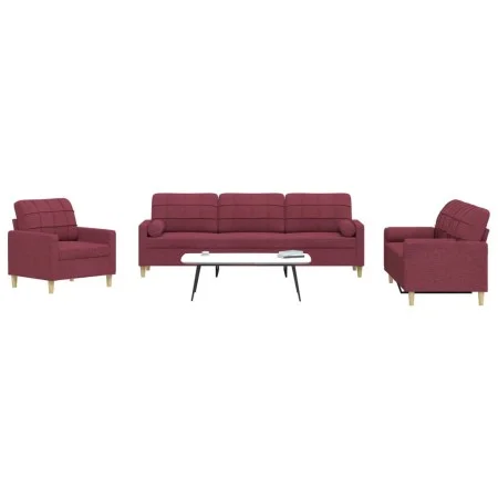 Three-piece sofa set with red wine fabric cushions by , Sofas - Ref: Foro24-3278309, Price: 682,56 €, Discount: %