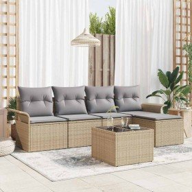 Conjunto de sofá de jardín con cojín 6 pcs Beige Poliratán