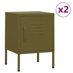 Bedside tables 2 units olive green steel 35x35x51 cm by , Nightstands - Ref: Foro24-3095205, Price: 129,22 €, Discount: %