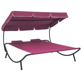 Tumbona de jardín con toldo y cojines rosa de vidaXL, Camas para exteriores - Ref: Foro24-313524, Precio: 136,52 €, Descuento: %
