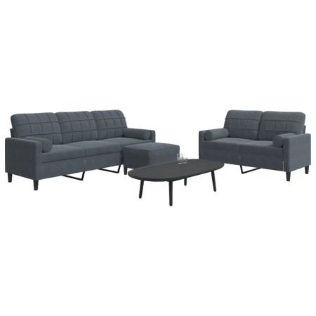 3-piece dark gray velvet sofa set with cushions by , Sofas - Ref: Foro24-3278422, Price: 526,79 €, Discount: %