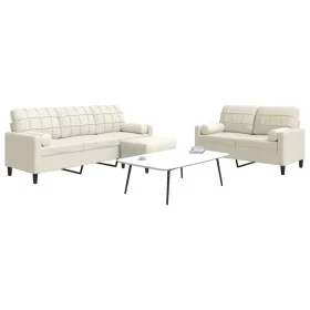 3-piece cream velvet sofa set with cushions by , Sofas - Ref: Foro24-3278429, Price: 624,11 €, Discount: %