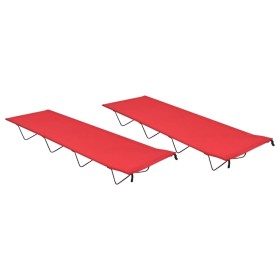 Camas de camping 2 uds tela Oxford y acero rojo 180x60x19 cm