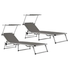 Tumbonas plegables con techo 2 uds aluminio y textilene gris de vidaXL, Tumbonas - Ref: Foro24-312460, Precio: 185,99 €, Desc...
