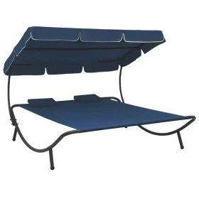 Tumbona de jardín con toldo y cojines azul by vidaXL, Outdoor beds - Ref: Foro24-313523, Price: 131,29 €, Discount: %