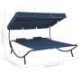 Gartenliege mit Sonnendach und blauen Kissen von vidaXL, Betten im Freien - Ref: Foro24-313523, Preis: 133,78 €, Rabatt: %