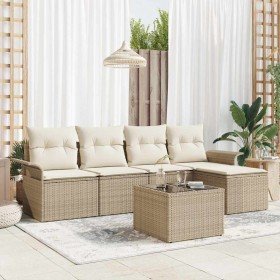 Conjunto de sofá de jardín con cojín 6 pcs Beige Poliratán