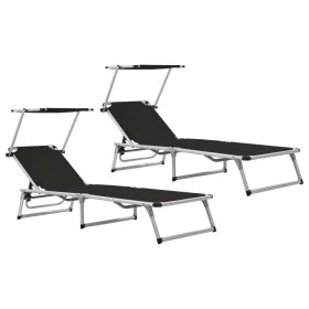 Folding sun loungers with awning 2 units aluminum and black textilene by vidaXL, Loungers - Ref: Foro24-312458, Price: 189,30...