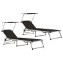 Folding sun loungers with awning 2 units aluminum and black textilene by vidaXL, Loungers - Ref: Foro24-312458, Price: 189,97...