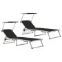 Folding sun loungers with awning 2 units aluminum and black textilene by vidaXL, Loungers - Ref: Foro24-312458, Price: 189,30...
