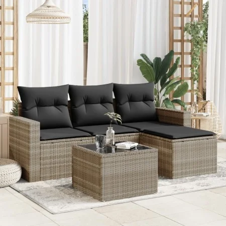 Garden sofa set and cushions 5 pieces light gray synthetic rattan by , Modular outdoor sofas - Ref: Foro24-3251219, Price: 33...