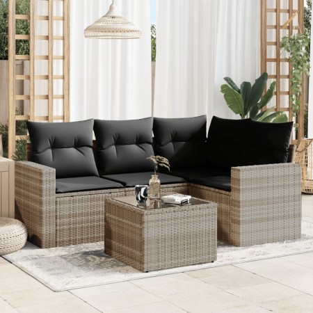 Garden sofa set and cushions 5 pieces light gray synthetic rattan by , Modular outdoor sofas - Ref: Foro24-3251259, Price: 35...