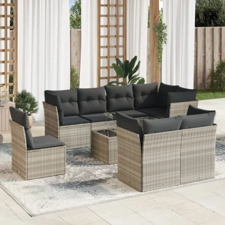 Set muebles jardín 9 pzas y cojines ratán sintético gris claro de , Conjuntos de jardín - Ref: Foro24-3217942, Precio: 642,17...