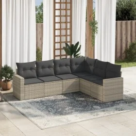 Garden sofa set 6 pieces and gray synthetic rattan cushions by , Garden sets - Ref: Foro24-3219002, Price: 420,79 €, Discount: %
