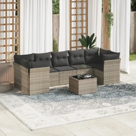 Garden sofa set 8 pieces and gray synthetic rattan cushions by , Garden sets - Ref: Foro24-3217292, Price: 564,42 €, Discount: %
