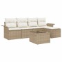 Conjunto de sofá de jardín con cojín 6 pcs Beige Poliratán