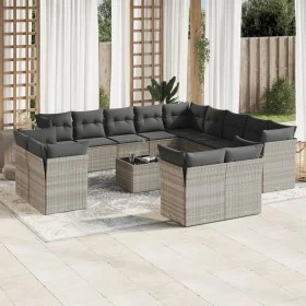 Outdoor garden furniture set with 14 pieces and light gray synthetic rattan cushions. by , Garden sets - Ref: Foro24-3218562,...