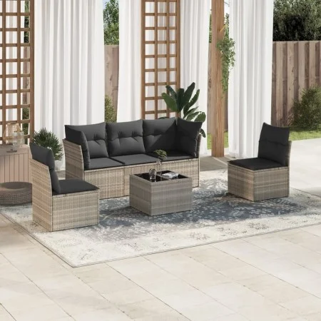 Garden sofa set 6 pieces and gray synthetic rattan cushions by , Garden sets - Ref: Foro24-3217362, Price: 410,26 €, Discount: %