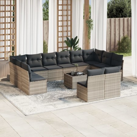 Set of garden sofas with 13 pieces of gray synthetic rattan cushions by , Garden sets - Ref: Foro24-3218382, Price: 882,11 €,...