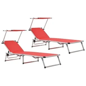 Folding sun loungers with 2 pcs aluminum and red textilene roof by vidaXL, Loungers - Ref: Foro24-312459, Price: 234,69 €, Di...