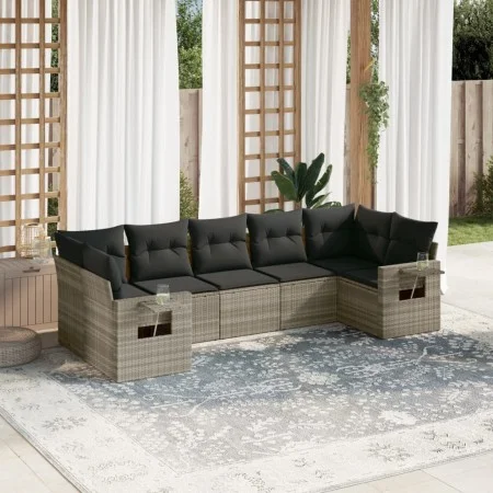 7-piece garden sofa set with light gray PE rattan cushions by , Garden sets - Ref: Foro24-3252929, Price: 527,86 €, Discount: %