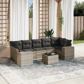 Garden sofa set 8 pieces and gray synthetic rattan cushions by , Garden sets - Ref: Foro24-3254679, Price: 599,58 €, Discount: %