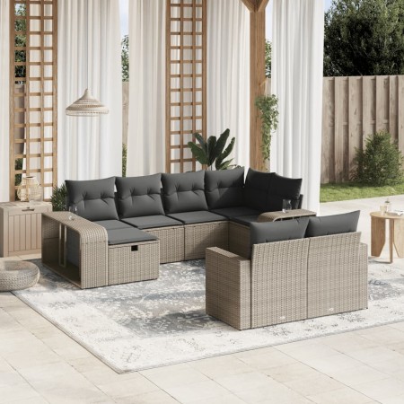 Set of 10-piece garden sofas with light gray synthetic rattan cushions by , Garden sets - Ref: Foro24-3266242, Price: 614,98 ...