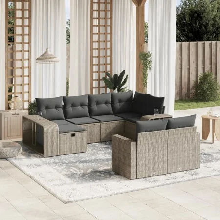 Set of 10-piece garden sofas with light gray synthetic rattan cushions by , Garden sets - Ref: Foro24-3266242, Price: 614,83 ...