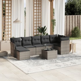 Garden sofa set 8 pieces and gray synthetic rattan cushions by , Garden sets - Ref: Foro24-3263208, Price: 542,36 €, Discount: %