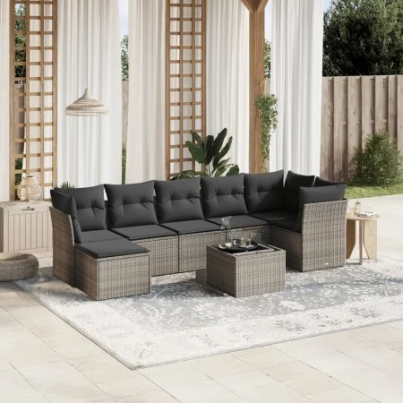 Garden sofa set 8 pieces and gray synthetic rattan cushions by , Garden sets - Ref: Foro24-3263208, Price: 533,88 €, Discount: %