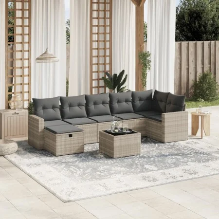Garden sofa set 8 pieces and gray synthetic rattan cushions by , Garden sets - Ref: Foro24-3263518, Price: 525,64 €, Discount: %