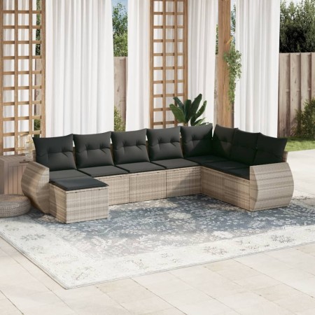 Garden sofa set 8 pieces and gray synthetic rattan cushions by , Garden sets - Ref: Foro24-3254099, Price: 553,95 €, Discount: %