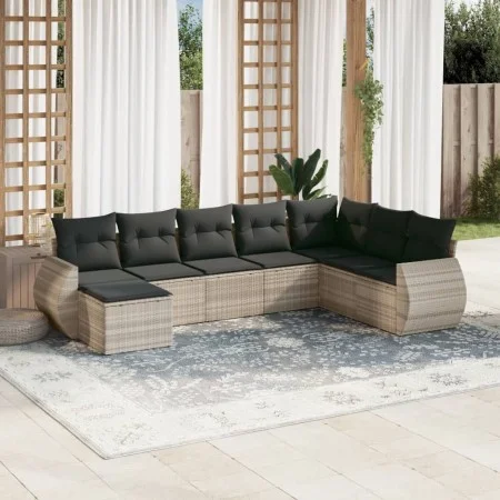 Garden sofa set 8 pieces and gray synthetic rattan cushions by , Garden sets - Ref: Foro24-3254099, Price: 572,75 €, Discount: %