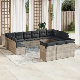 Set of garden sofas with 13 pieces of gray synthetic rattan cushions by , Garden sets - Ref: Foro24-3218452, Price: 917,31 €,...