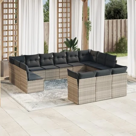 Set of garden sofas with 13 pieces of gray synthetic rattan cushions by , Garden sets - Ref: Foro24-3218452, Price: 917,31 €,...