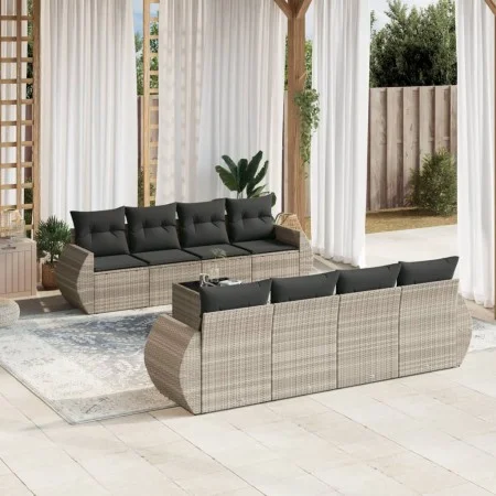 Set muebles jardín 9 pzas y cojines ratán sintético gris claro by , Garden sets - Ref: Foro24-3253489, Price: 723,37 €, Disco...