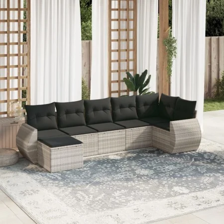7-piece garden sofa set with light gray PE rattan cushions by , Garden sets - Ref: Foro24-3254019, Price: 515,24 €, Discount: %