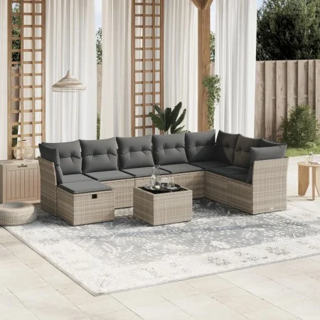 Set muebles jardín 9 pzas y cojines ratán sintético gris claro de , Conjuntos de jardín - Ref: Foro24-3263288, Precio: 597,69...