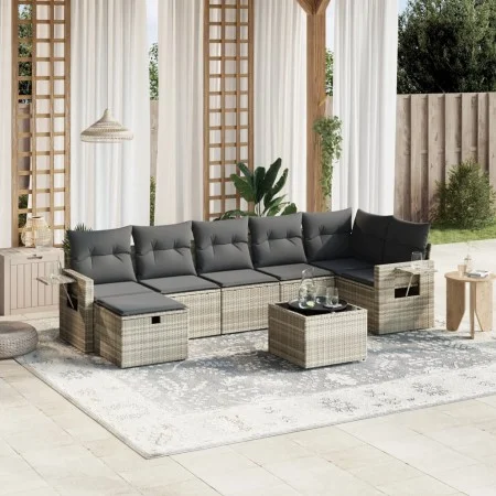 Garden sofa set 8 pieces and gray synthetic rattan cushions by , Garden sets - Ref: Foro24-3263828, Price: 531,02 €, Discount: %