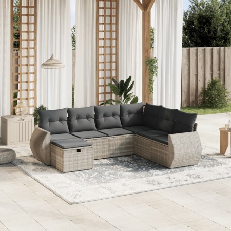 7-piece garden sofa set with light gray PE rattan cushions by , Garden sets - Ref: Foro24-3264148, Price: 506,78 €, Discount: %